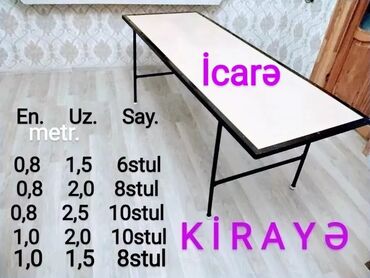 Soyuducu avadanlığı: Masa, stol kirayəsi. Qab qacaq, qablar,stol-stul, masalar icarəsi. Ad