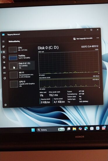 Digər noutbuklar və netbuklar: HONOR noutbuk - Prosessor: 12-ci nəsil Intel Core i5-12450H (8 nüvə — 5