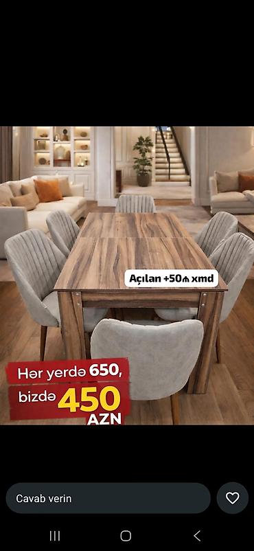oturaca: Mətbəx üçün, Yeni, Açılmayan, Dördbucaq masa, 6 stul — 1