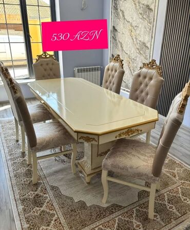 Sifarişlə masa və oturacaq dəstləri: Dördbucaq masa, Qonaq otağı üçün, 6 nəfər, Açılmayan, Azərbaycan — 7
