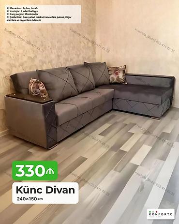 Künc divan – 240×150 sm Xüsusiyyətlər: - Mexanizm: açılan, bazalı -