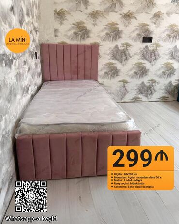 кровать двухспальная: Yataq çərçivəsi və başlıq dəsti - Ölçülər: 90x200 sm - Mexanizm