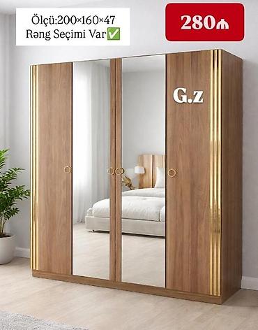 Шкафы: Dörd qapılı güzgülü paltar şkafı - Ölçü: 200 × 160 × 47 sm (şəkildə — 1