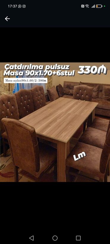 Masa və oturacaq dəstləri: Qonaq otağı üçün, Yeni, Açılan, Dördbucaq masa, 6 stul -da lalafo.az — 24 Masa və oturacaq dəstləri: Qonaq otağı üçün, Yeni, Açılan, Dördbucaq masa, 6 stul — 24