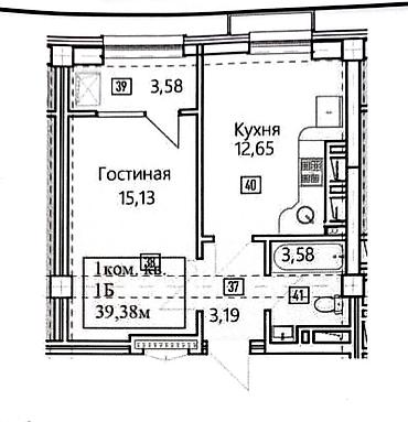 9 этаж: 1 комната, 40 м², Асанбай мкр Элитка, 8 этаж, ПСО (под самоотделку) — 2