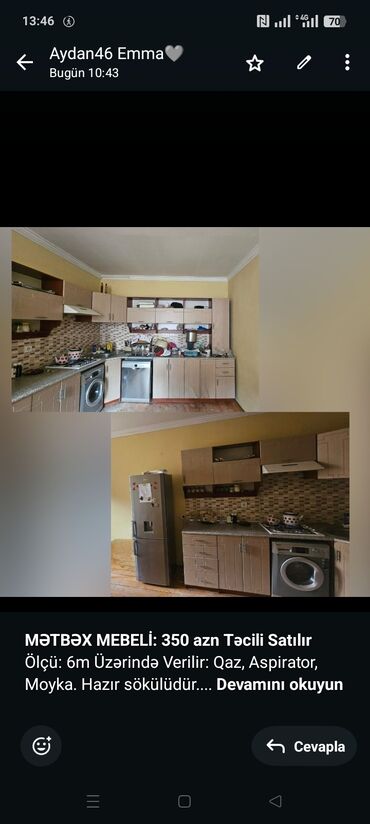 telefon masası: *MƏTBƏX MEBELİ: 350 azn Təcili Satılır* Ölçü: 6m Üzərində Verilir