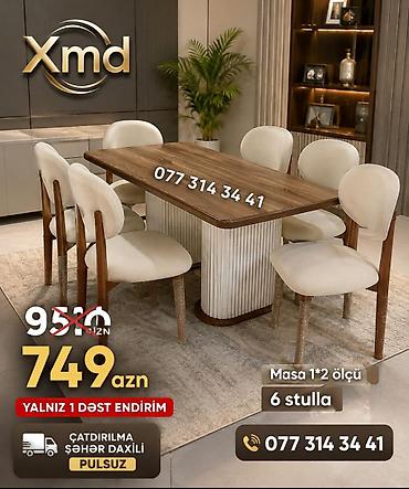 Xmd yemək masa dəsti - Komplekt: 1 masa + 6 stul - Masa ölçüsü: 1 × 2