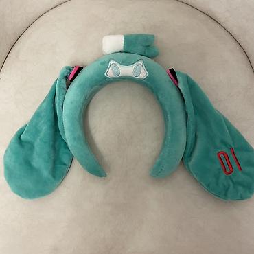 аниме брелки: Ободок с ушками в стиле Hatsune Miku (бирюзовый плюш) - Материал — 1