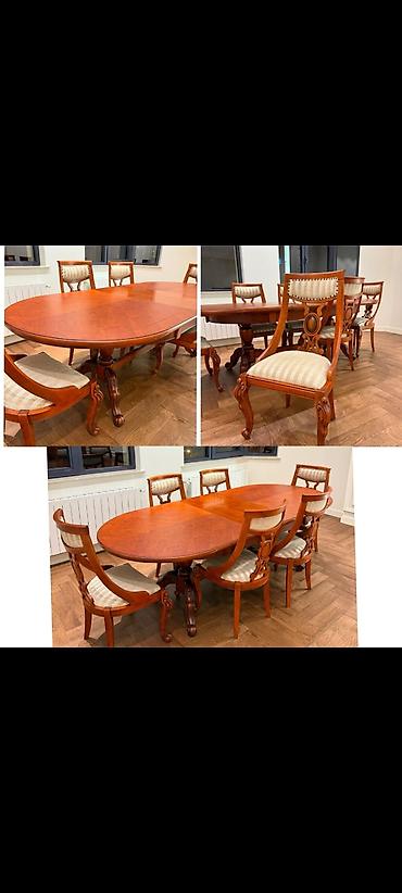 Mebel: Qonaq otağı üçün, İşlənmiş, Oval masa, 6 stul — 1