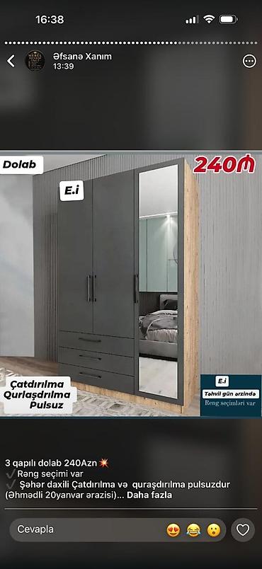 3 qapılı paltar dolabı - Model: 3 qapılı, modern dizayn - Material və