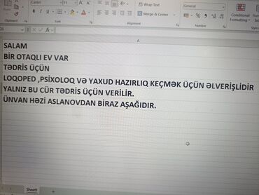 Tədris üçün 1 otaqlı məkan - Loqoped, psixoloq və ya hazırlıq