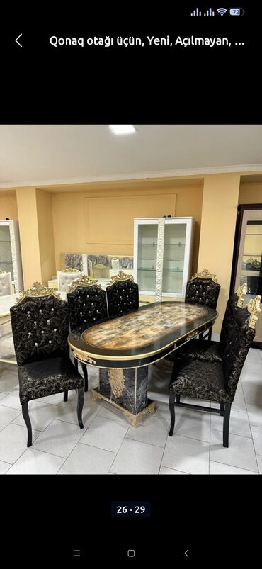 Masa və oturacaq dəstləri: Qonaq otağı üçün, Yeni, Açılmayan, Dördbucaq masa, 6 stul — 14