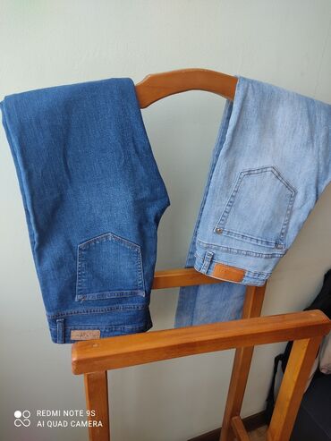 джинсы темно синие плотная джинса: Прямые, Средняя талия