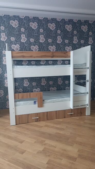 İkimərtəbəli uşaq çarpayıları: Oğlan və qız üçün, Yeni, Çarpayı, Matras ilə, Siyirməli, Laminat — 10