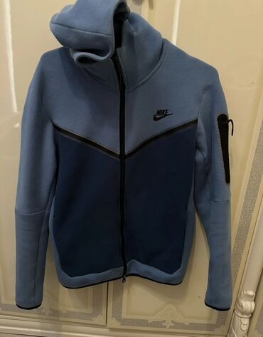 молодежная одежда: Мужская толстовка оригинал Nike Tech Fleece синего цвета, выполненная