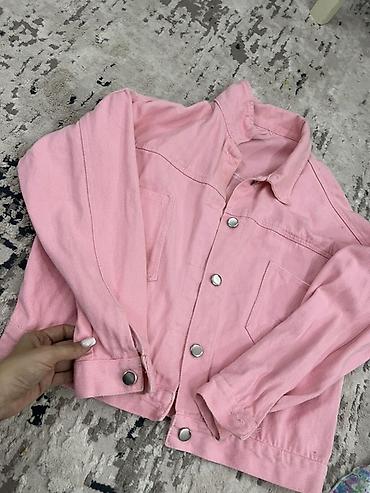 Uşaq üçün çəhrayı cins gödəkçə - Material: qalın cins/parça (denim