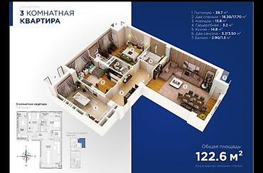 филармония 4 к кв: 3 комнаты, 122 м², Филармония Элитка, 9 этаж, ПСО (под самоотделку) — 9