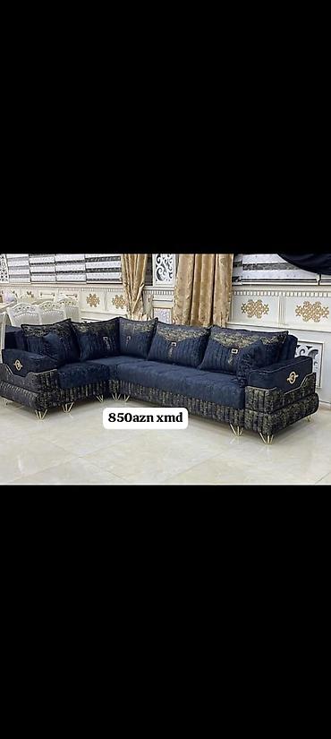 kunc servant: Künc divan dəsti – tünd mavi rəng, qızılı detallar ilə. - L‑şəkilli — 1