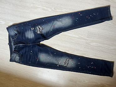2xl neçə razmerdi: 6 defe geyinilib!!!!!Boyalarla efektli tünd-mavi cins şalvar - Model — 3