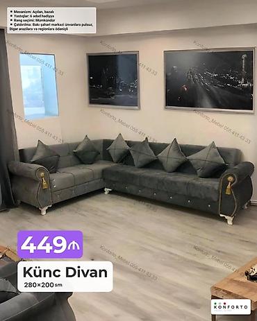 Künc divan – 280×200 sm - Mexanizm: açılan, bazalı (yataq funksiyası lalafo.az -da Künc divan – 280×200 sm - Mexanizm: açılan, bazalı (yataq funksiyası