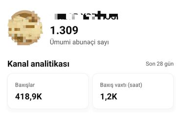 Təlim, kurslar: Aktiv sosial şəbəkə kanalı - Ümumi abunəçi sayı: 1.309 - Son 28 gün