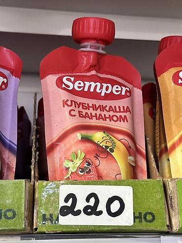 sem: Пюре Semper «Клубника с бананом» в мягкой упаковке с крышкой. - — 1