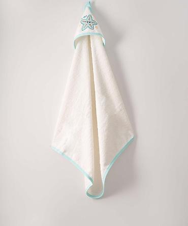 maxi staklene case: Frotirni peškir sa kapuljačom za bebe 75x80 cm – belo-zeleni Mekan i — 1