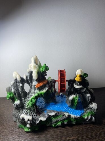 декорации для аквариума: Декорация для аквариума «Горный пейзаж с водяным колесом» - Объёмная