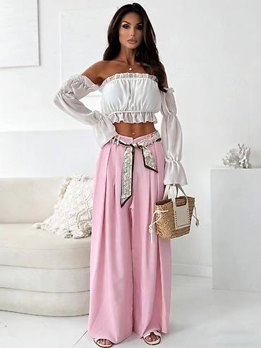 Pantalone: Ženske široke lepršave pantalone sa visokim strukom - Kroj: izrazito — 2