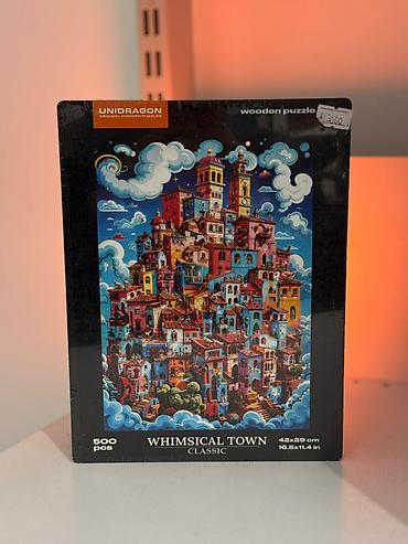 мини пазлы: Оригинальные деревянные пазлы Иллюстрация: «Whimsical Town» — яркий — 1