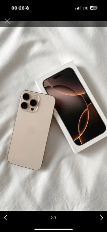 купить ipod: IPhone 16 Pro Max, Колдонулган, 256 ГБ, Desert Titanium, Коргоочу айнек, Каптама, Кабель, 94 %