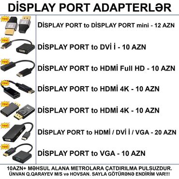 Masaüstü kompüterlər və iş stansiyaları: ⭐Display Port to VGA – 10 AZN ⭐Display Port to DVI I – 10 AZN ⭐Display