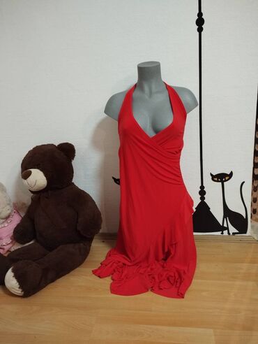 crvena haljina za devojke visine: M (EU 38), bоја - Crvena, Koktel, klub, Na bretele