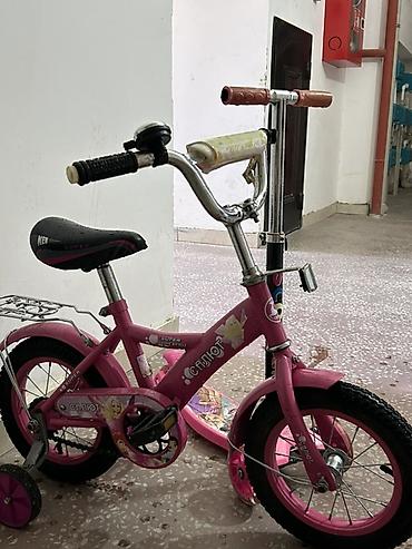 velosiped ev üçün: Uşaq velosipedi və skuter dəsti - Rəng: çəhrayı - Velosiped: 12 düym — 2