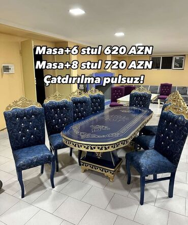 Masa və oturacaq dəstləri: Qonaq otağı üçün, Yeni, Açılmayan, Dördbucaq masa, 6 stul — 30