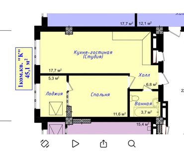 кара балта үй сатылат: 2 бөлмө, 45 кв. м, Элитка, 4 кабат, ПСО (өзү оңдоп түзөтүп бүтүү үчүн)