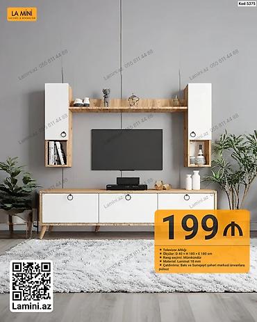 divar refleri: TV altlığı və divar rəfli modul dəsti - Ölçülər: D 40 × H 180 × E 180 — 1