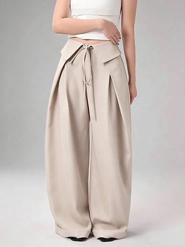 pantalone od kepera zenske: Ženske široke pantalone sa visokim strukom i vezivanjem Pantalone — 6