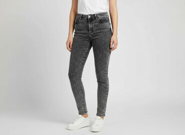 materiałowe spodnie z wysokim stanem: H&M, Jeansy damskie, rozmiar S