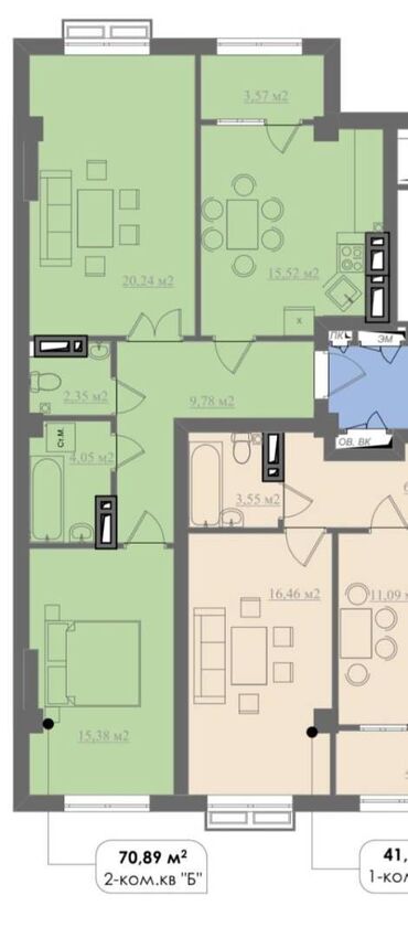 Продажа квартир: 2 комнаты, 70 м², Элитка, 6 этаж, ПСО (под самоотделку)
