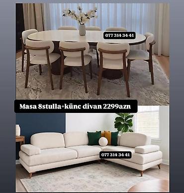 Masa və oturacaq dəstləri: Masa və 6 stul dəsti – Xmd • Komplekt: 1 yemək masası + 6 ədəd stul — 134