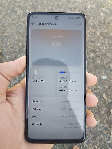 narda 2 manatliq internet: Realme C55, 256 GB, rəng - Qara, Barmaq izi, İki sim kartlı, Face ID — 1