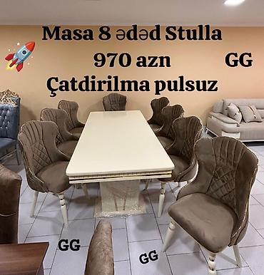stul uzu: Qonaq otağı üçün, Yeni, Açılmayan, Dördbucaq masa, 8 stul — 1