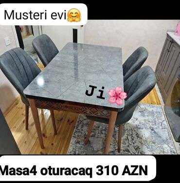 Stullar: Mətbəx üçün, Yeni, Açılan, Dördbucaq masa, 4 stul