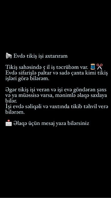 Evdə tikish xidməti - 5 illik peşəkar təcrübə - Paltarların təmiri və