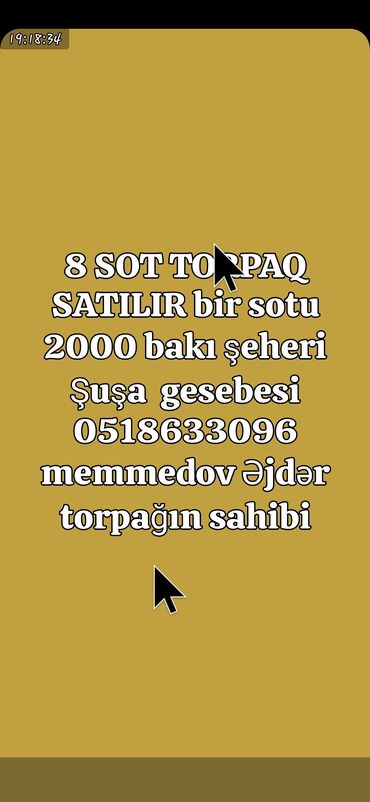 torpağ satılır: 8 sot