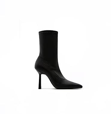 Ботильоны-носки на каблуке черные zara Обувала 1 раз. - устойчивые