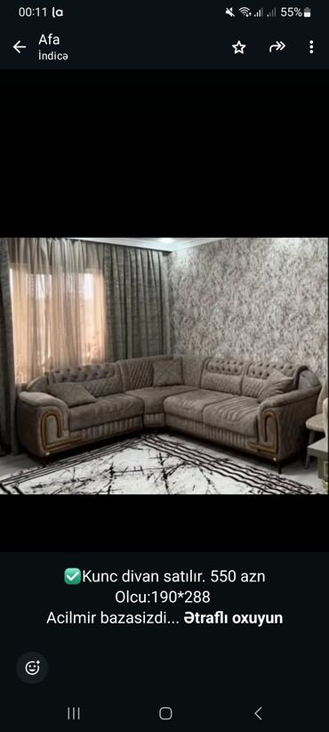 Masa və oturacaq dəstləri: Künc divan