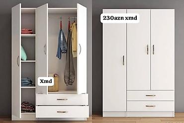 Ağ rəngli 3 qapılı paltar dolabı - Material: laminat/MDFlam tipli lalafo.az -da Ağ rəngli 3 qapılı paltar dolabı - Material: laminat/MDFlam tipli