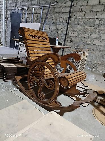 mini kreslo: Taxta yelləncək kreslo - Material: tam ağac (məxməri cilalanmış — 1